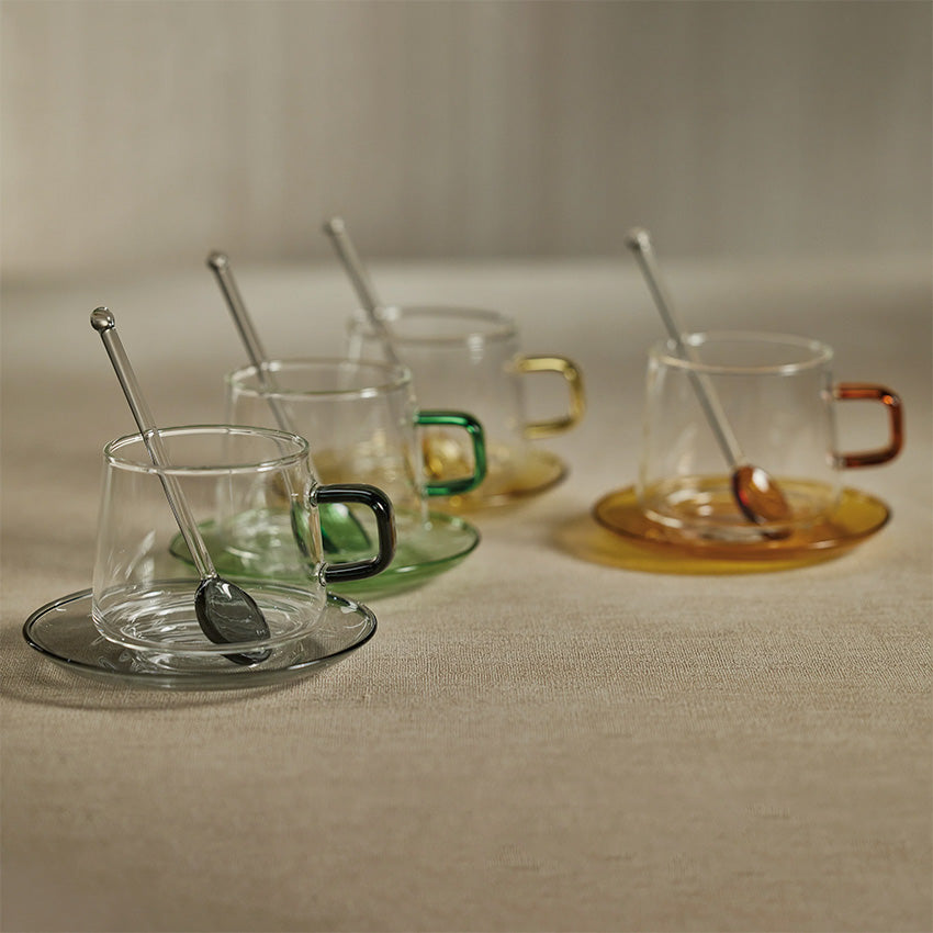 Zodax | Baglioni Glass Tea and Coffee Cup with Saucer Set