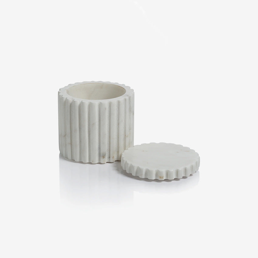 Zodax | Camogli Fluted White Marble Canister with Lid