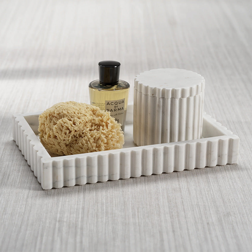 Zodax | Camogli Fluted White Marble Canister with Lid