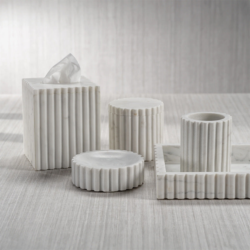 Zodax | Camogli Fluted White Marble Tissue Box