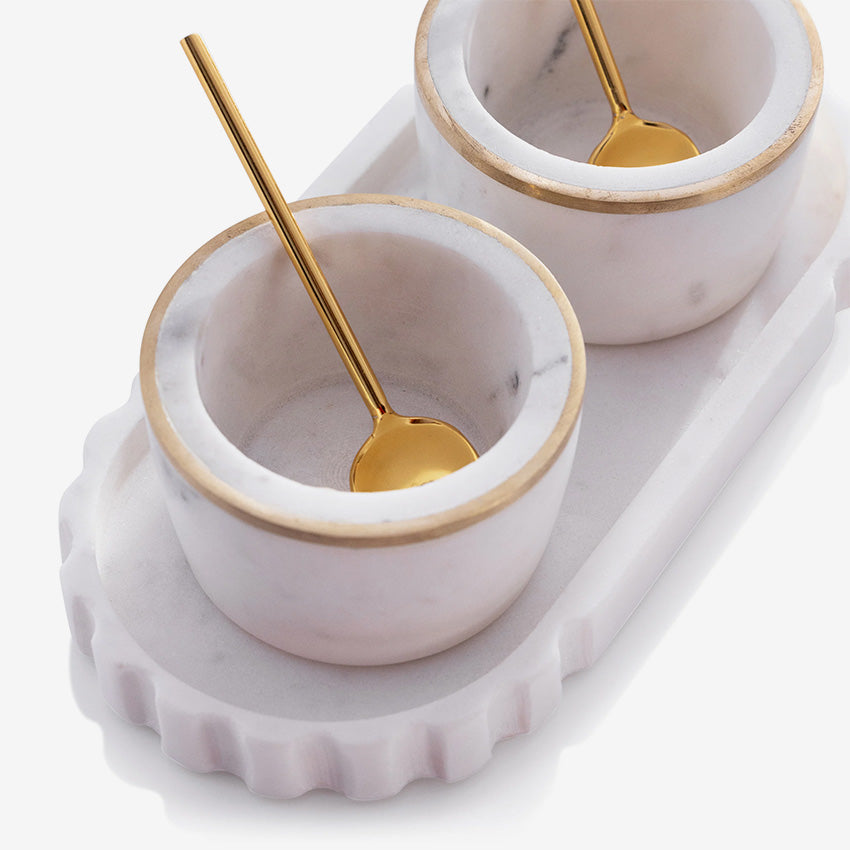 Zodax | Marble Condiment Set - 2 Bowls, 2 Spoons and 1 Tray