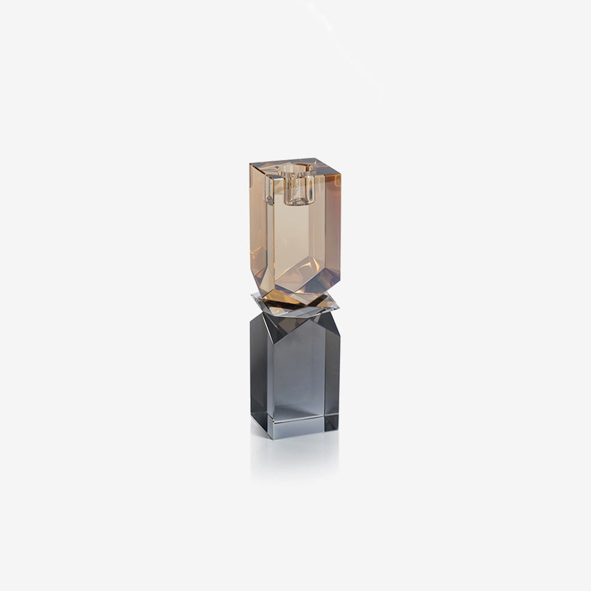Zodax | Vienna Artistry Two-Tone Crystal Candle Holder - Smoke & Gold