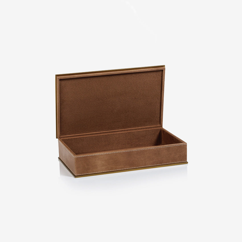 Zodax | Ampezzo Leather Box With Brass Trim