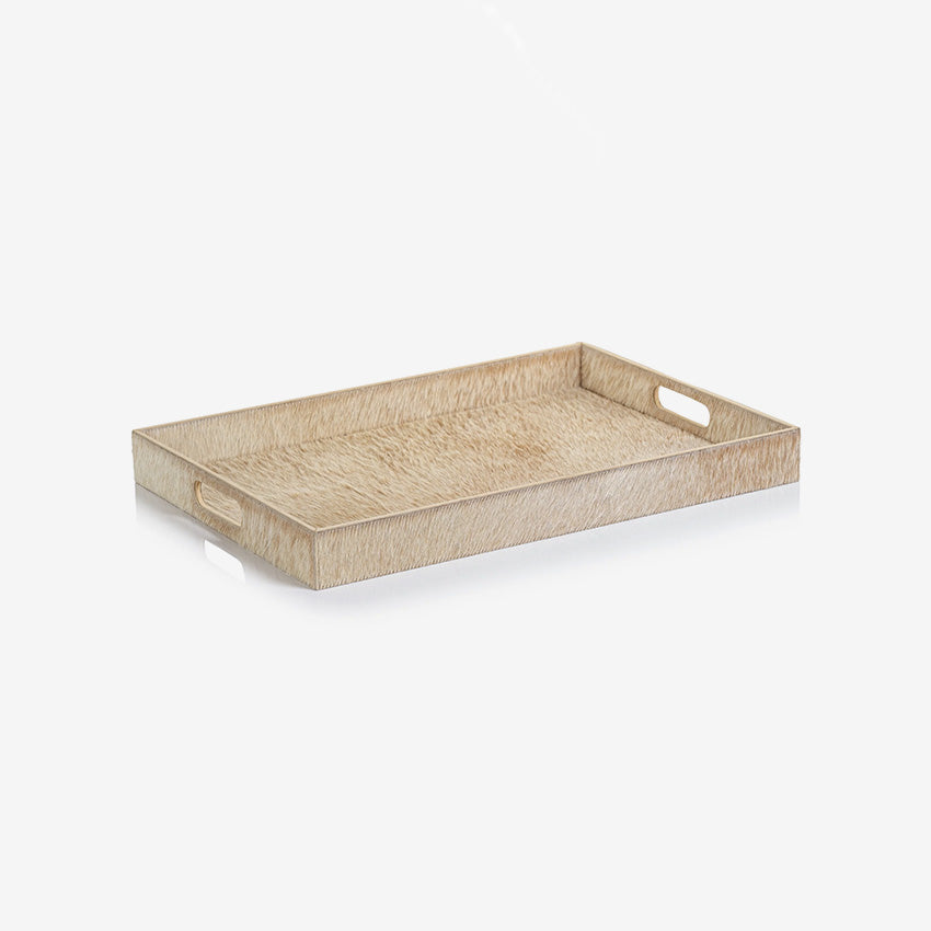 Zodax | Corviglia Hair-On-Hide Leather Serving Tray - Tan
