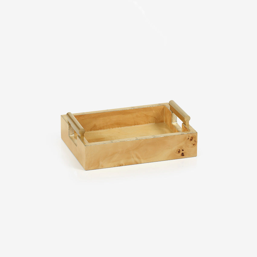 Zodax | Leiden Burl Wood Rectangular Tray With Gold Handles