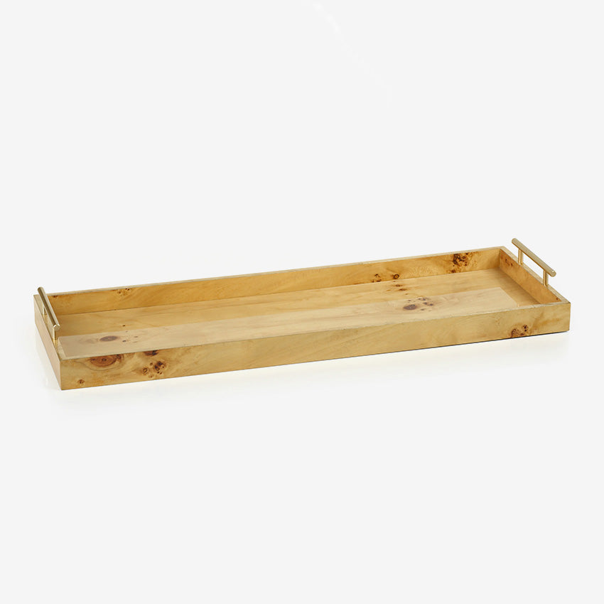 Zodax | Leiden Burl Wood Rectangular Tray With Gold Handles