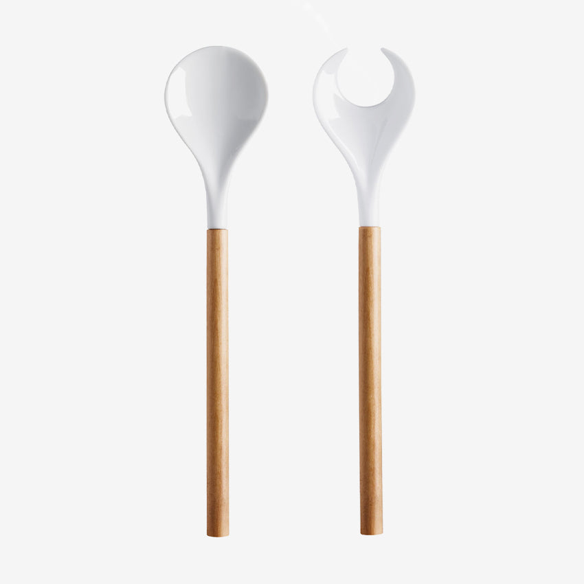 Asa Germany | Grande Salad Servers - Porcelain and Birch Wood