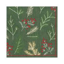 Caspari | Serviette En Papier Sprigs & Berries Evergreen
