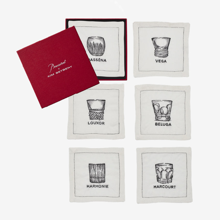 Kim Seybert | Cocktails Serviette de table pour cocktails Set de 6 Blanc/Gunmetal