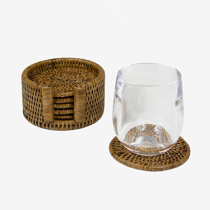 Caspari | Rattan Round Coaster Holder