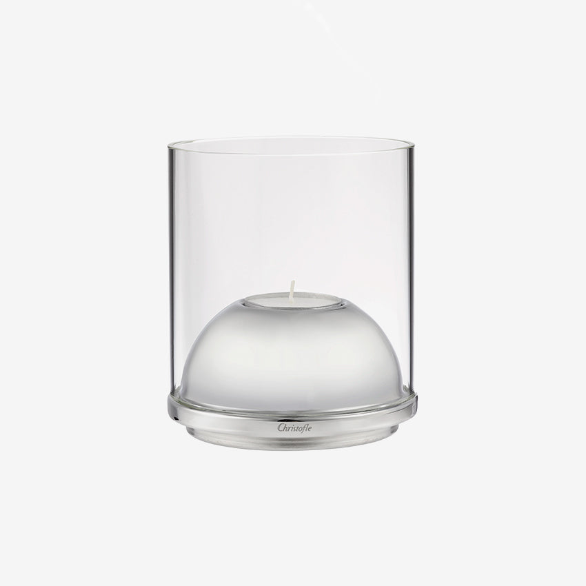 Christofle | Oh De Christofle Hurricane Stainless Steel and Glass Candleholder