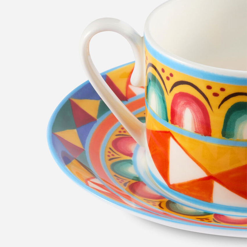 Dolce & Gabbana Casa | Ensemble de Tasses à Thé et Soucoupes en Porcelaine Fine Carretto Orange