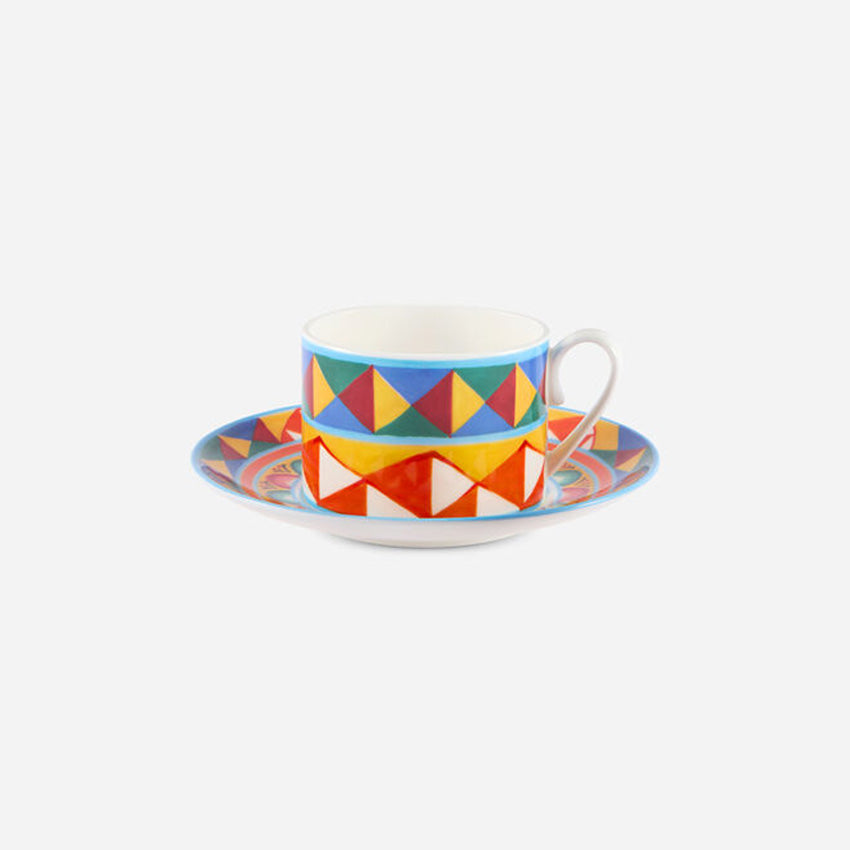 Dolce & Gabbana Casa | Ensemble de Tasses à Thé et Soucoupes en Porcelaine Fine Carretto Orange