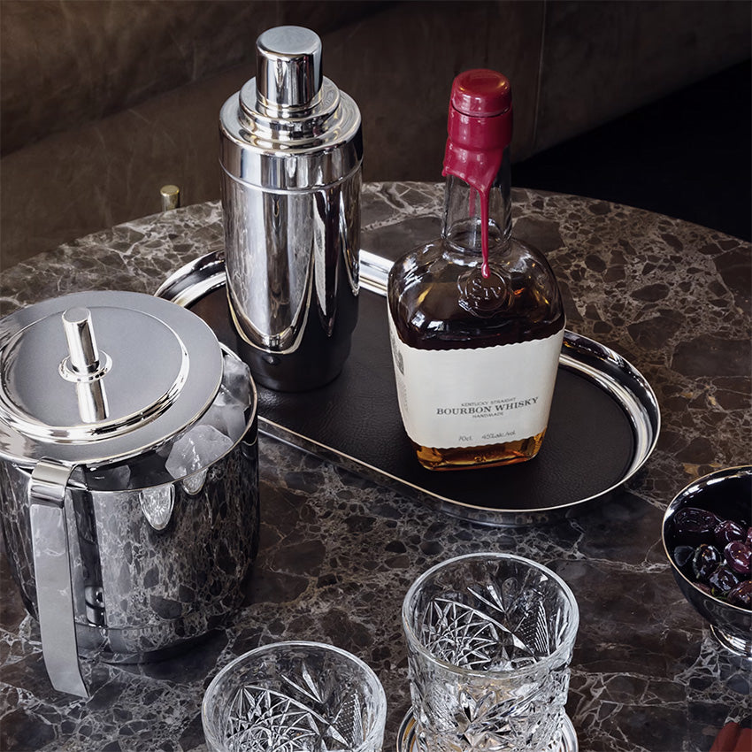 Georg Jensen | Plateau Manhattan en Acier Inoxydable et Cuir