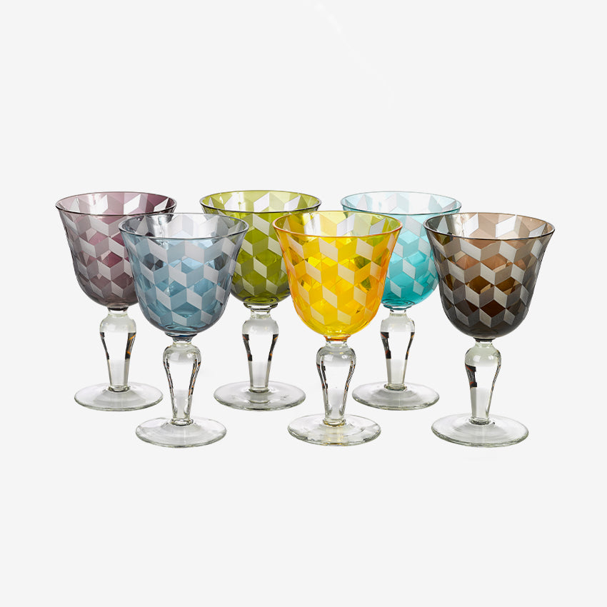 Polspotten | Blocks Wine Glasses Multi Color (Set of 6)