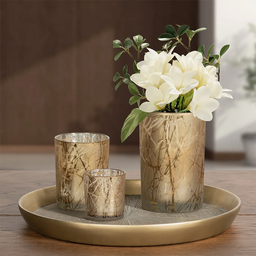 Torre & Tagus | Branch Silhouette Etched Gold Mirror Hurricane Vase