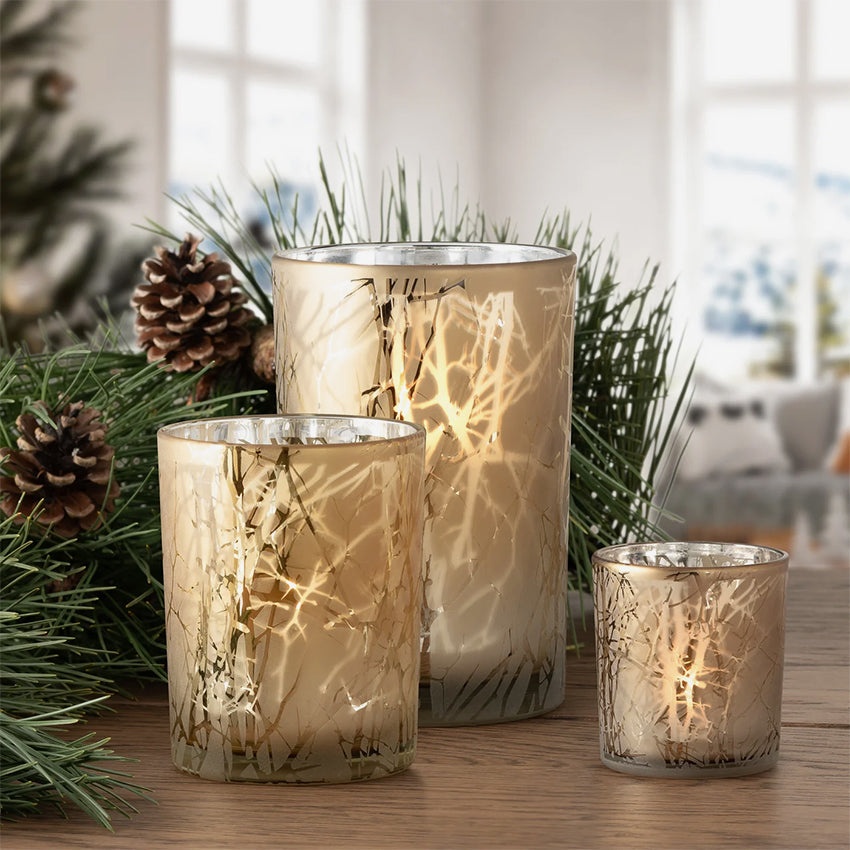 Torre & Tagus | Branch Silhouette Etched Gold Mirror Hurricane Vase