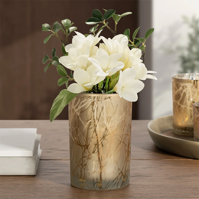 Torre & Tagus | Branch Silhouette Etched Gold Mirror Hurricane Vase