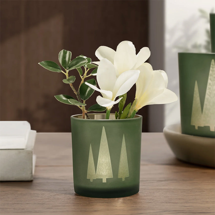 Torre & Tagus | Green Mod Tree Gold Mirror Glass Hurricane Vase