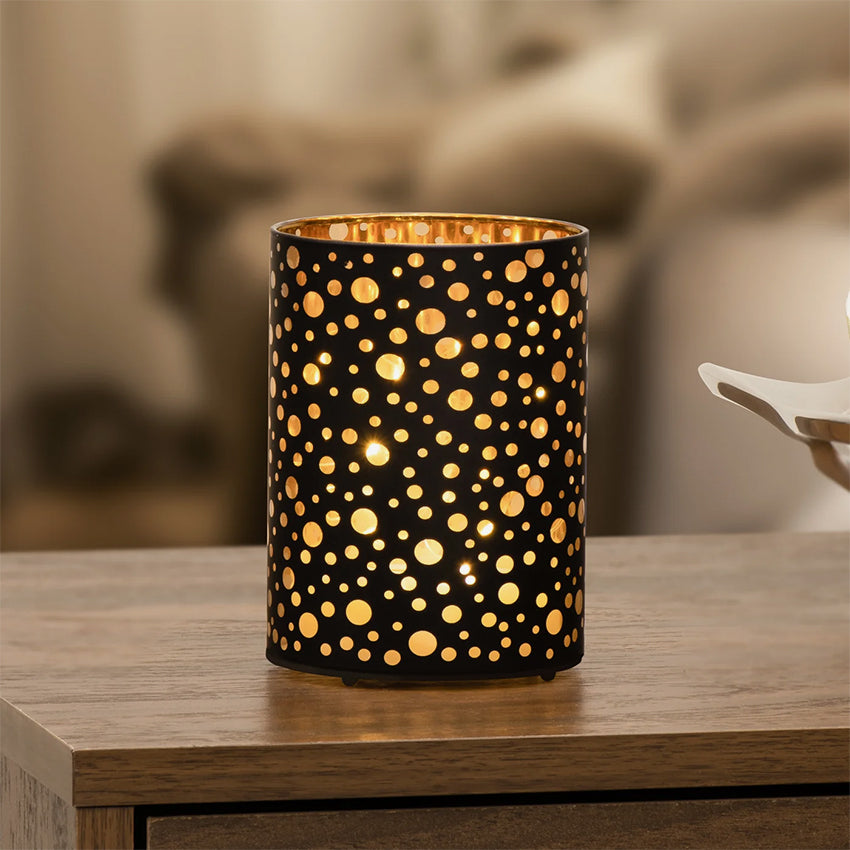 Torre & Tagus | Silhouette Dot Design Black Glass LED Hurricane Lamp