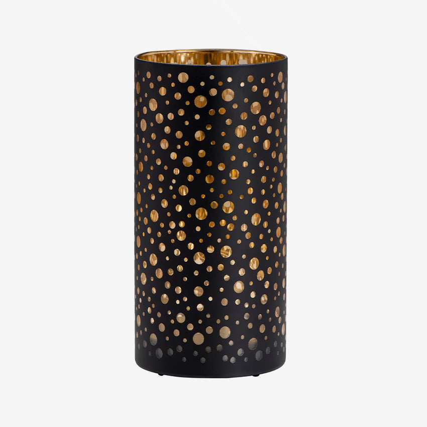 Torre & Tagus | Silhouette Dot Design Black Glass LED Hurricane Lamp