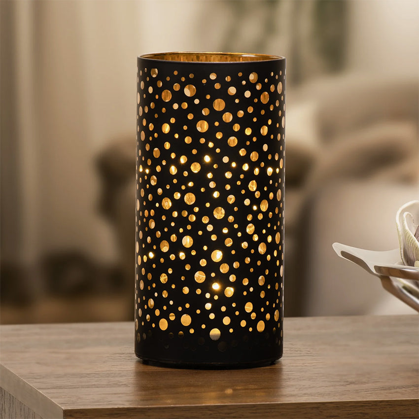 Torre & Tagus | Silhouette Dot Design Black Glass LED Hurricane Lamp