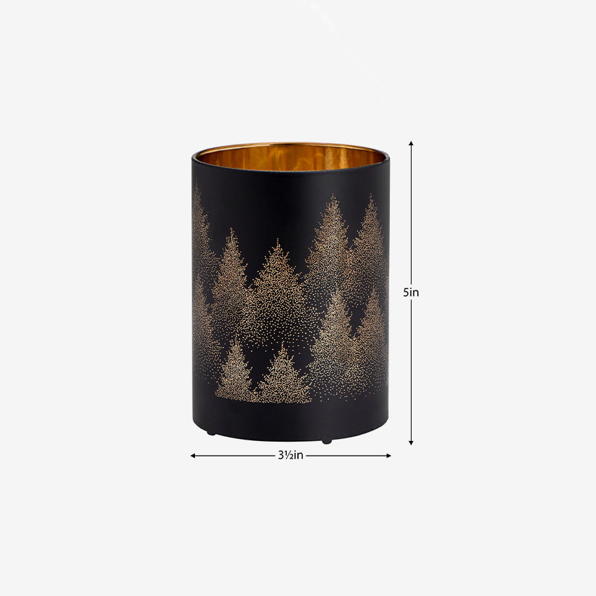 Torre & Tagus | Silhouette Tree Design Black Glass LED Hurricane Lamp