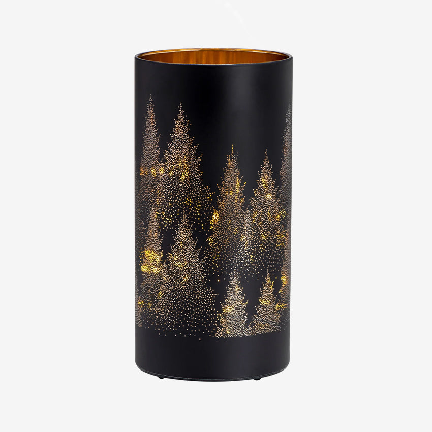 Torre & Tagus | Silhouette Tree Design Black Glass LED Hurricane Lamp