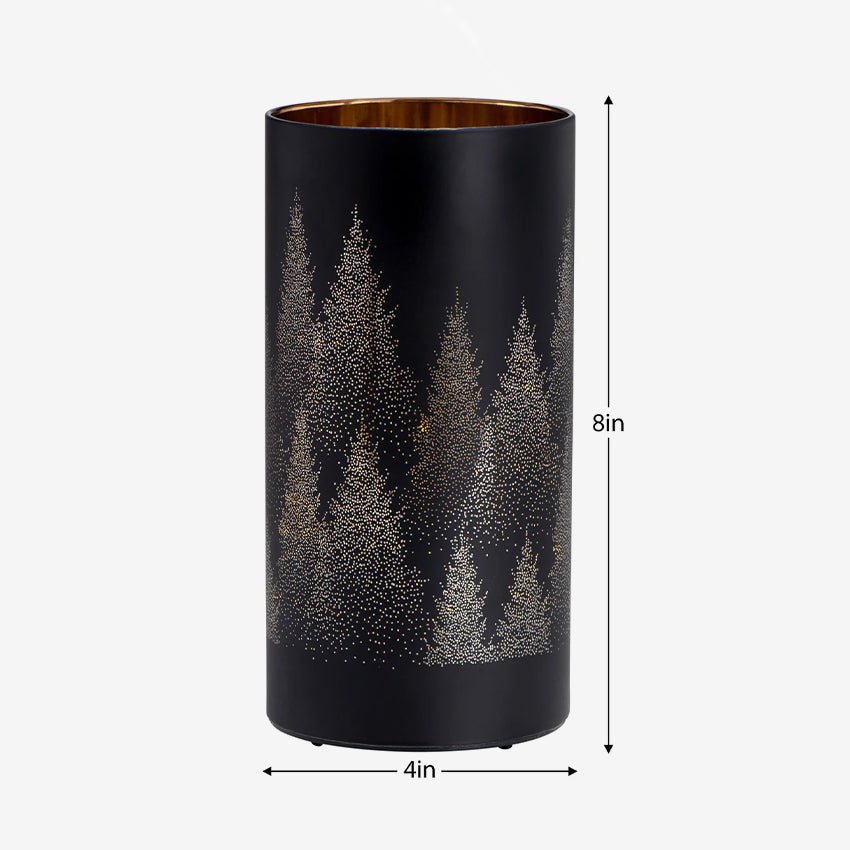 Torre & Tagus | Silhouette Tree Design Black Glass LED Hurricane Lamp