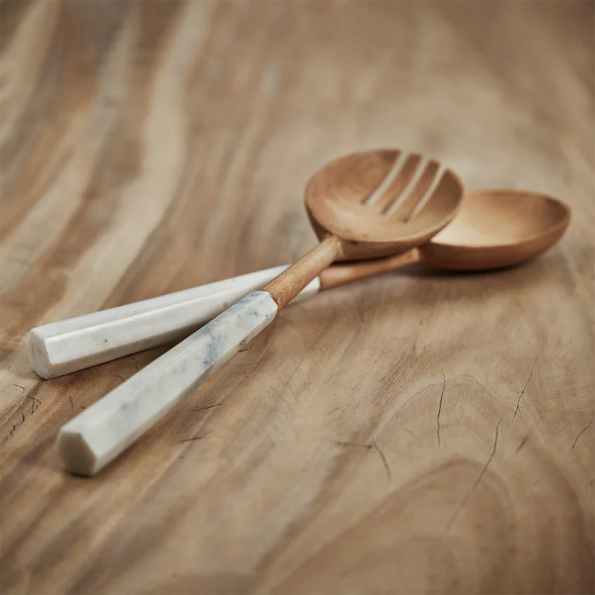 Zodax | Kenya Wooden Salad Servers with Marble Handles