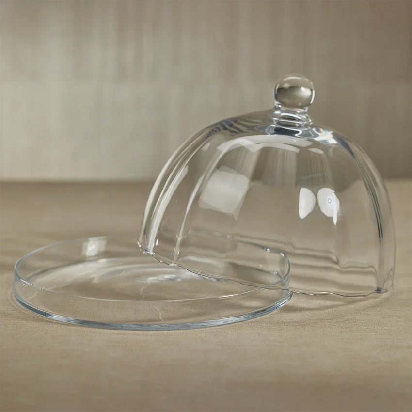 Zodax | Loulou Assiette à pâtisserie en verre optique avec cloche - Large
