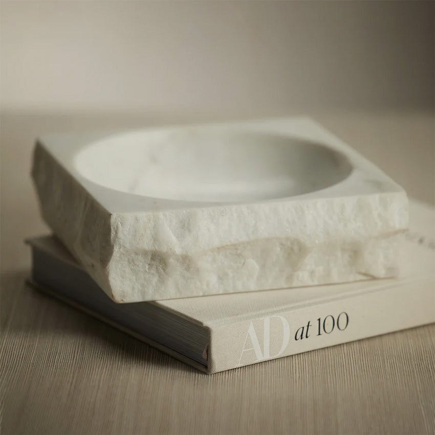 Zodax | Rock Finish White Marble Square Bowl (bol carré en marbre blanc)