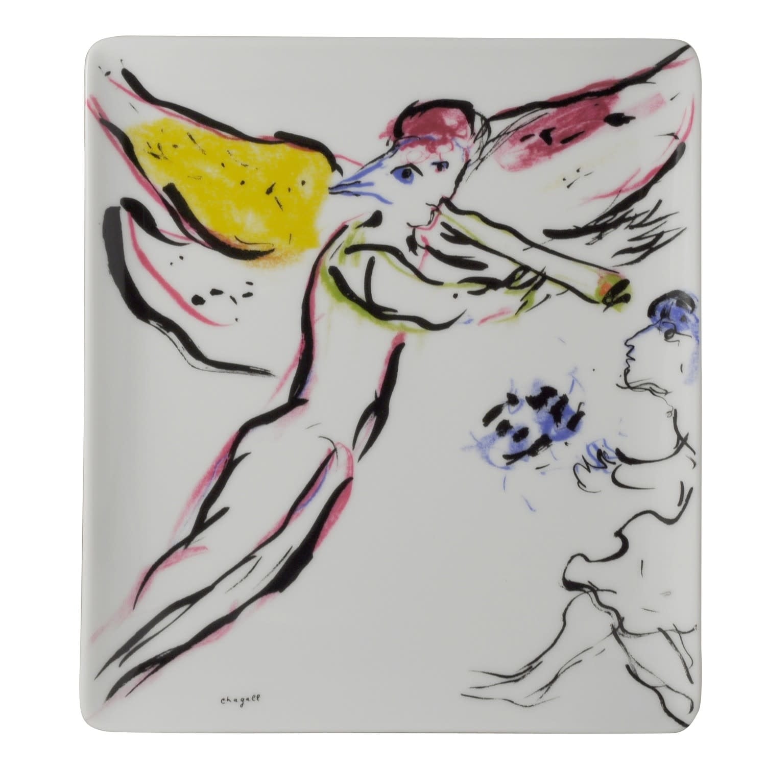 Maison Lipari Collection Marc Chagall - Marc Chagall Rectangular Tray - 8.3 X 6.7" - "Red Angel"  BERNARDAUD.