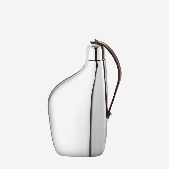 Maison Lipari Sky Hip Flask in Polished Stainless Steel & Leather  GEORG JENSEN.