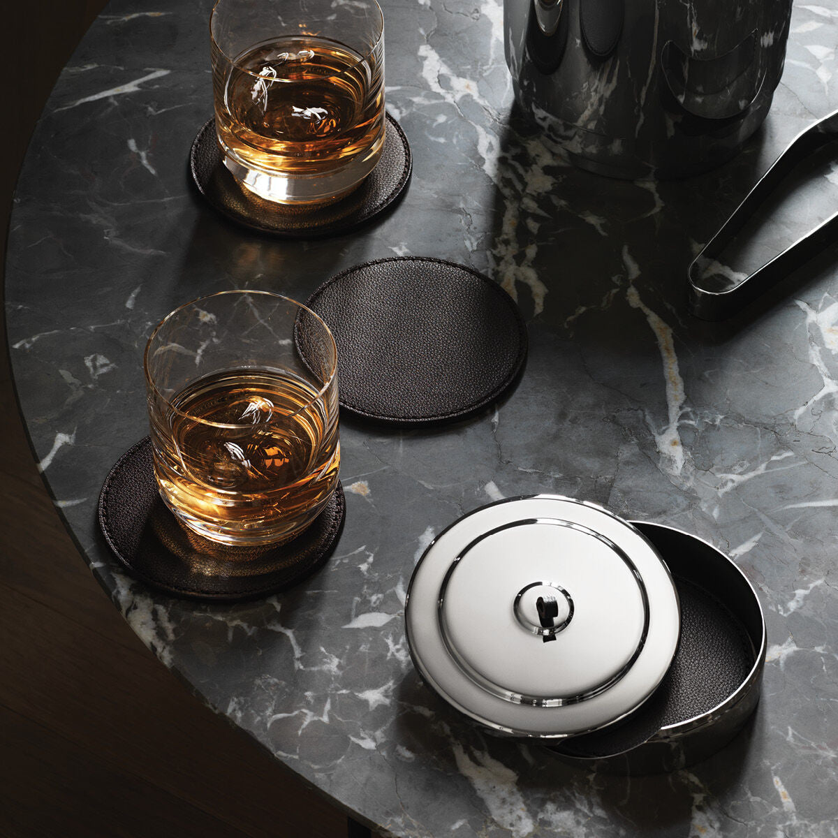 Maison Lipari Manhattan Coaster Set - Silver & Brown  GEORG JENSEN.