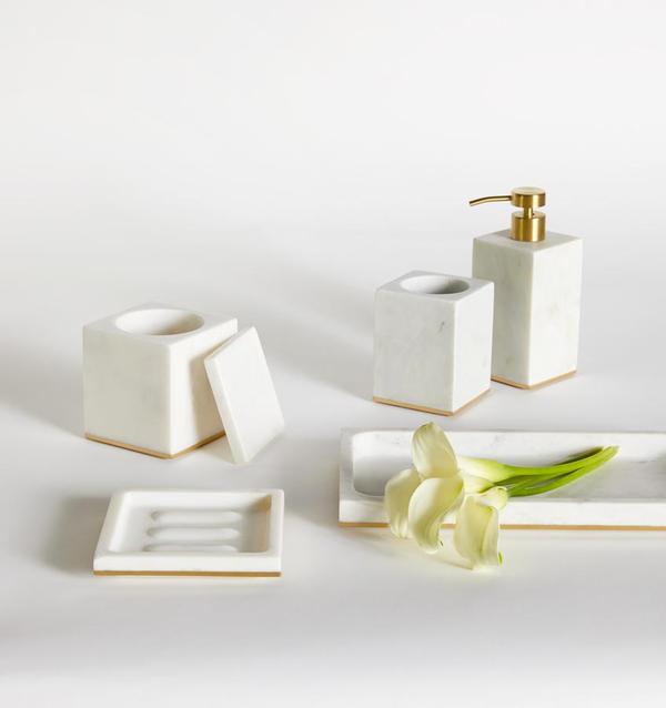 Maison Lipari Pietra Marble Soap Dispenser - White & Gold  SFERRA.