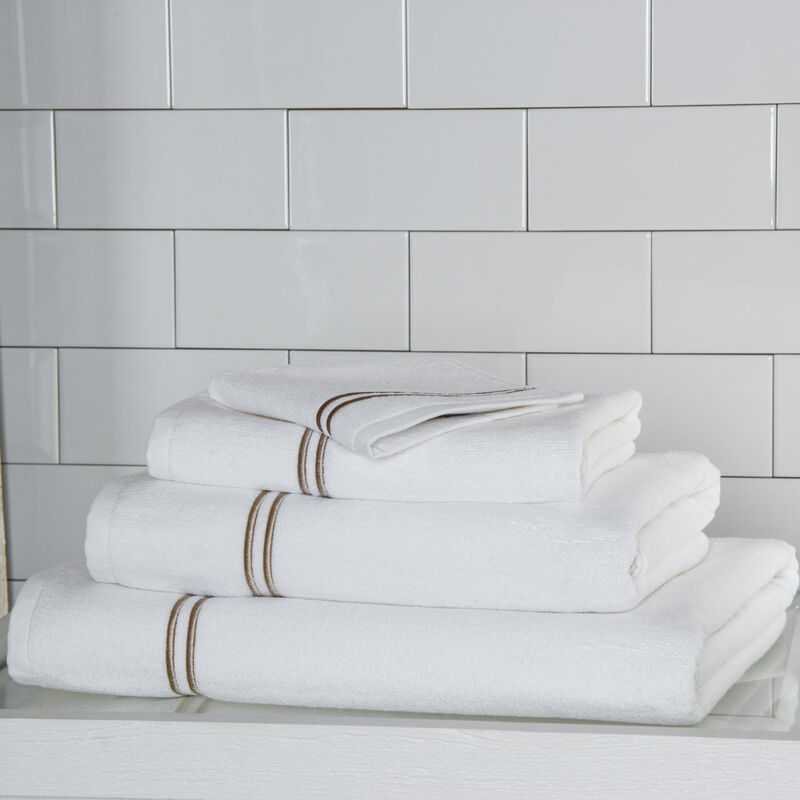 Maison Lipari Hotel Classic Hand Towel White / Khaki 19 X 30''  FRETTE.