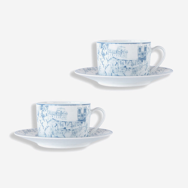 Maison Lipari Tout Paris Teacup & Saucer - Set of 2 - White & Blue  BERNARDAUD.
