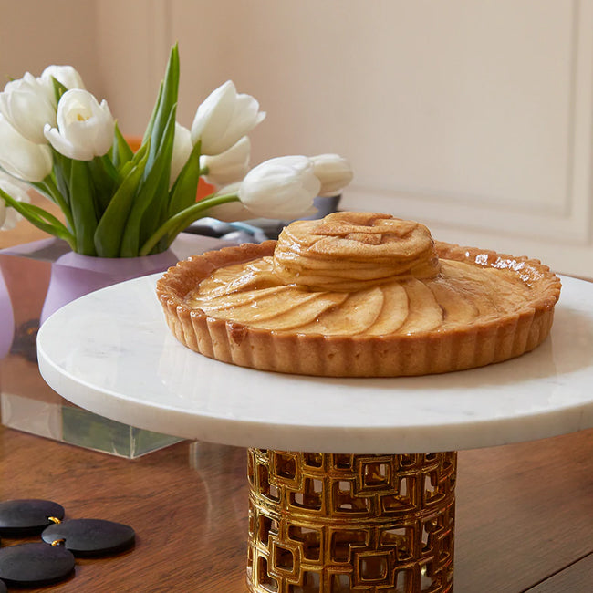 Maison Lipari Brass Nixon Cake Stand White Marble / Brass  JONATHAN ADLER.