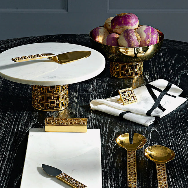 Maison Lipari Brass Nixon Cake Stand White Marble / Brass  JONATHAN ADLER.