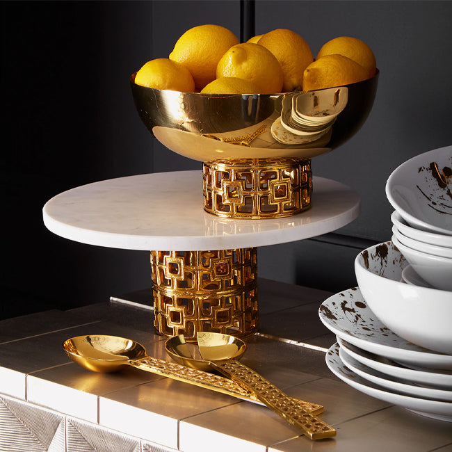 Maison Lipari Brass Nixon Cake Stand White Marble / Brass  JONATHAN ADLER.