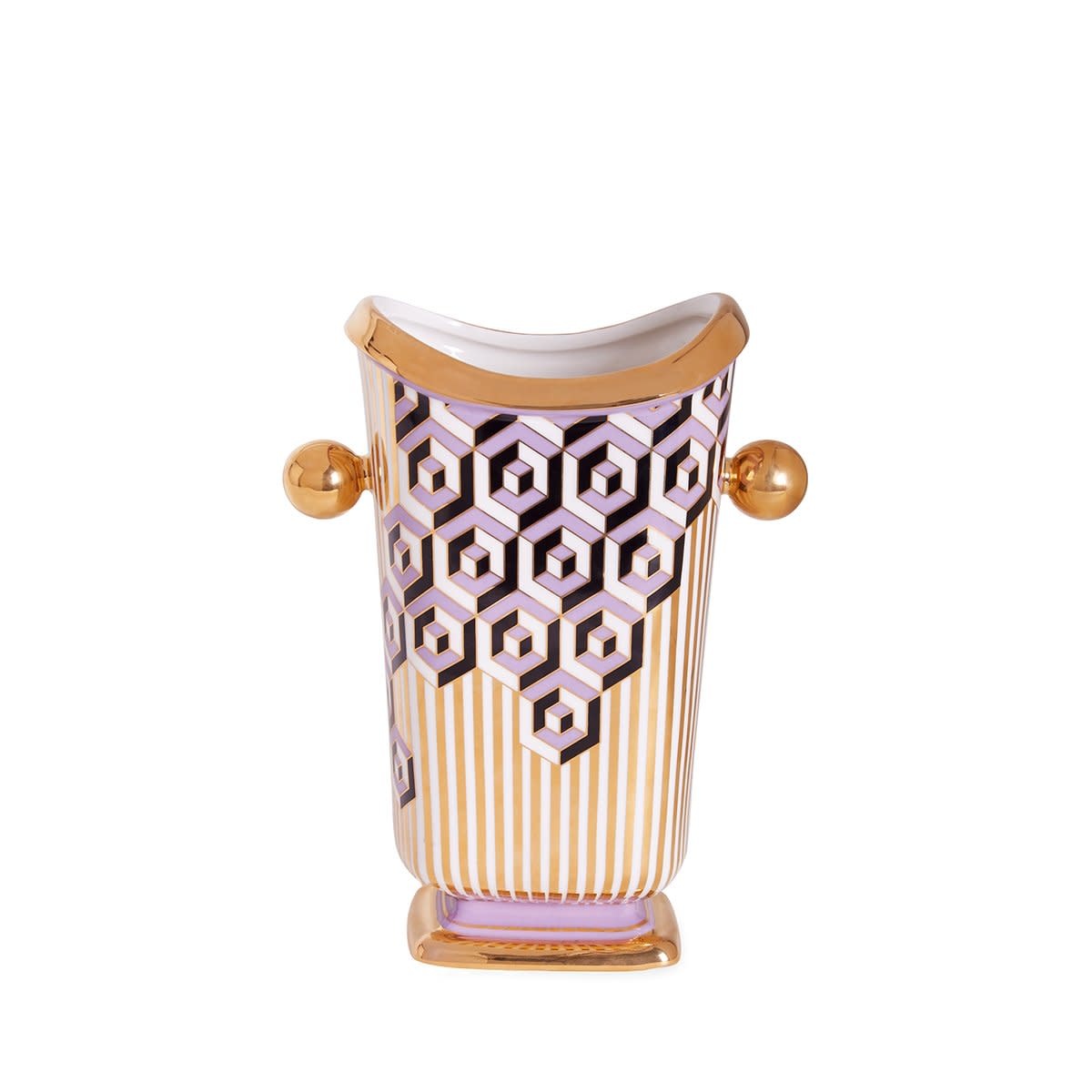 Maison Lipari Versailles Hex Vase Purple Porcelain W: 8 in D: 4.75 in H: 10.5 in  JONATHAN ADLER.