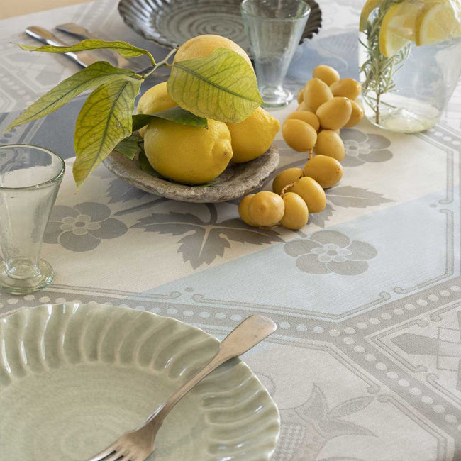 Maison Lipari Hacienda 69x98” Coated Tablecloth - Blue  LE JACQUARD FRANCAIS.