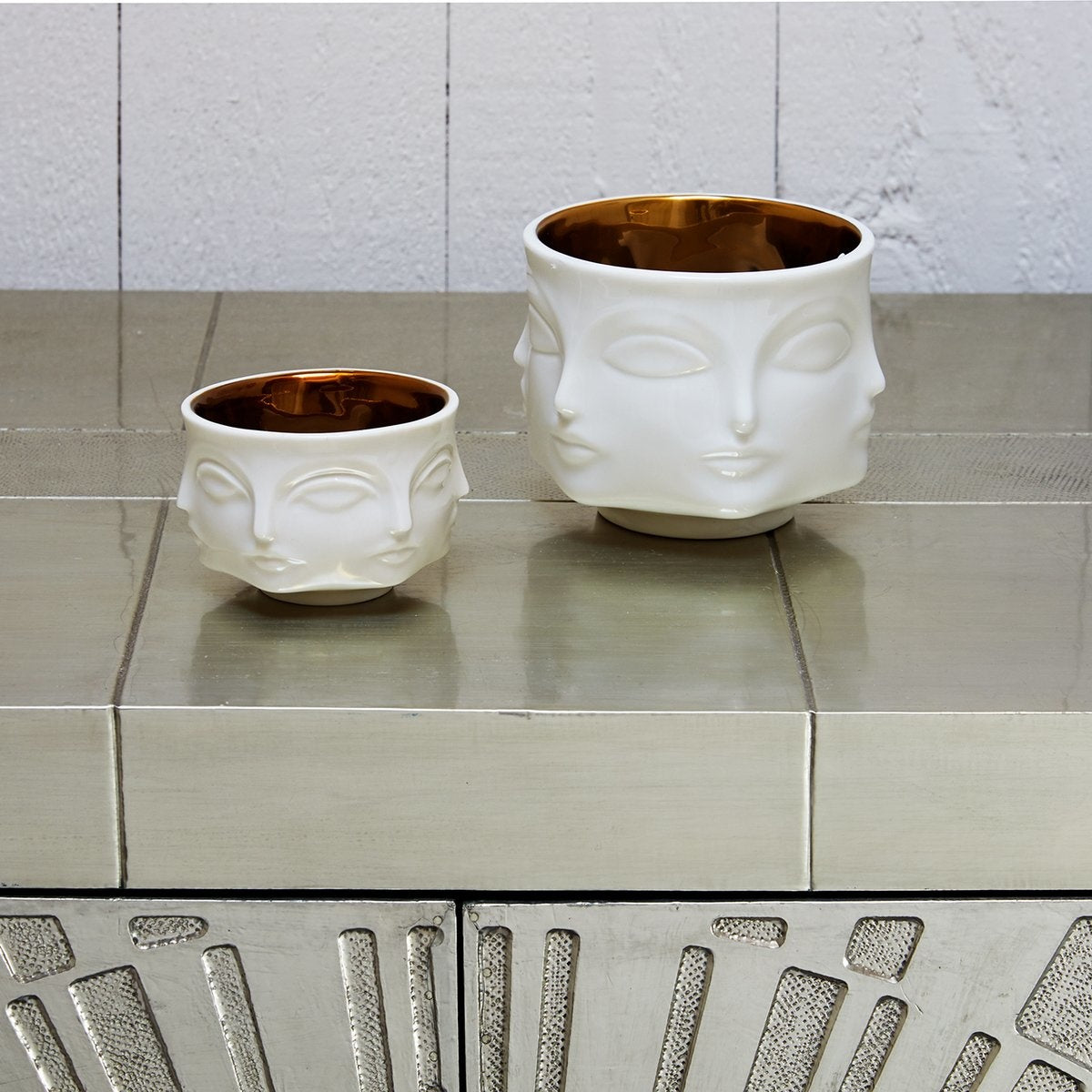 Maison Lipari Muse Bowl White/Gold Interior Porcelain D: 4.25 in H: 3.5 in  JONATHAN ADLER.