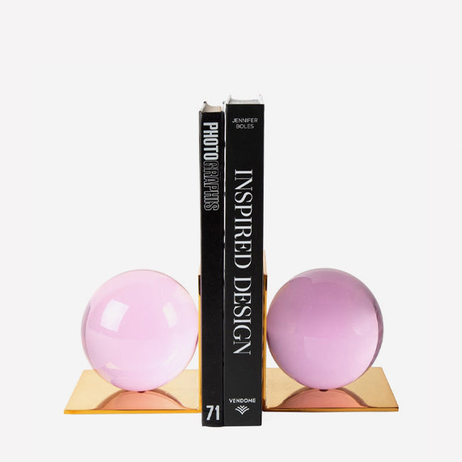 Maison Lipari Acrylic & Brass Globo Bookend Set - Pink  JONATHAN ADLER.