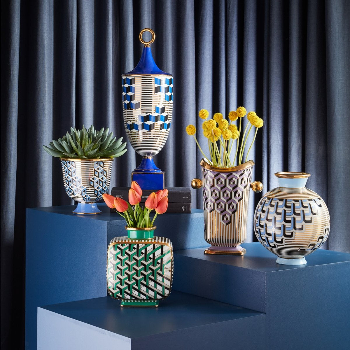Maison Lipari Versailles Blocks Bowl Blue  JONATHAN ADLER.