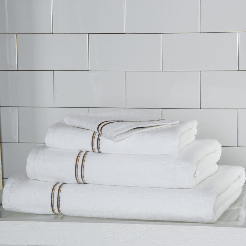 Maison Lipari Hotel Classic Wash Cloth White / Khaki 12 X 12''  FRETTE.