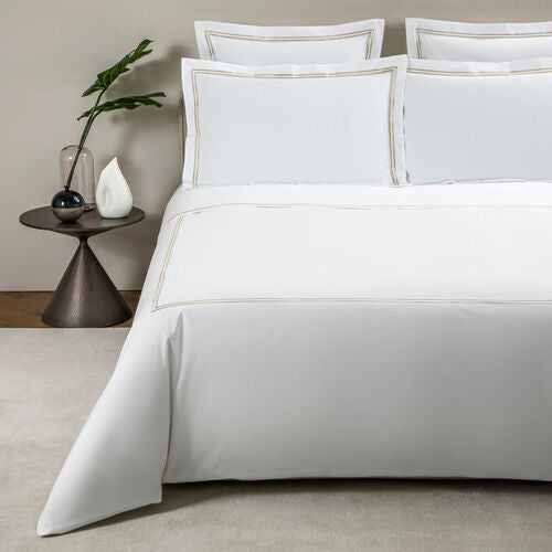 Maison Lipari Hotel Classic King Duvet Cover |White&Khaki Cotton| 265x230 cm  FRETTE.