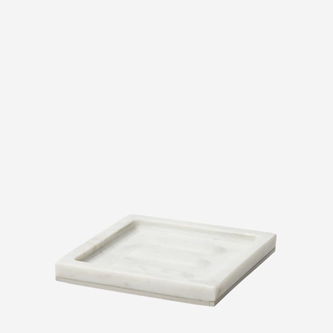 Maison Lipari Pietra Marble Soap Dish - White & Silver  SFERRA.