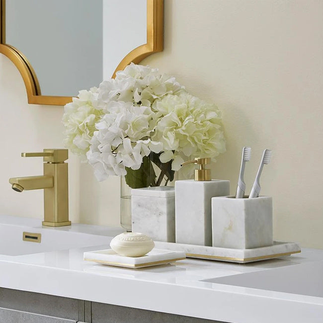 Maison Lipari Pietra Marble Toothbrush Holder - White & Gold  SFERRA.